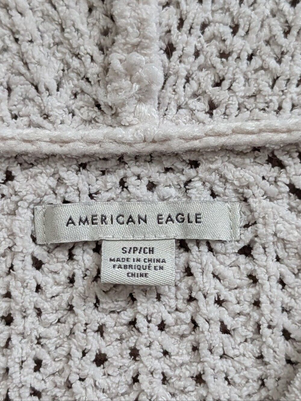 American Eagle Womens White Chenille Open Knit Cropped Hooded Sweater Size Small - Picture 7 of 13